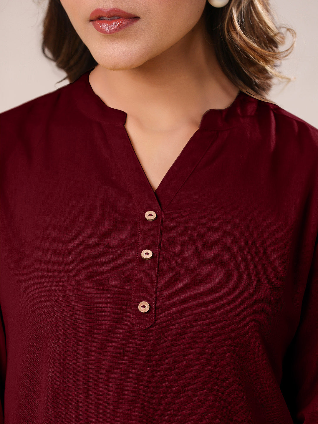 Maroon Cotton Solid A-line & Co-ord Set