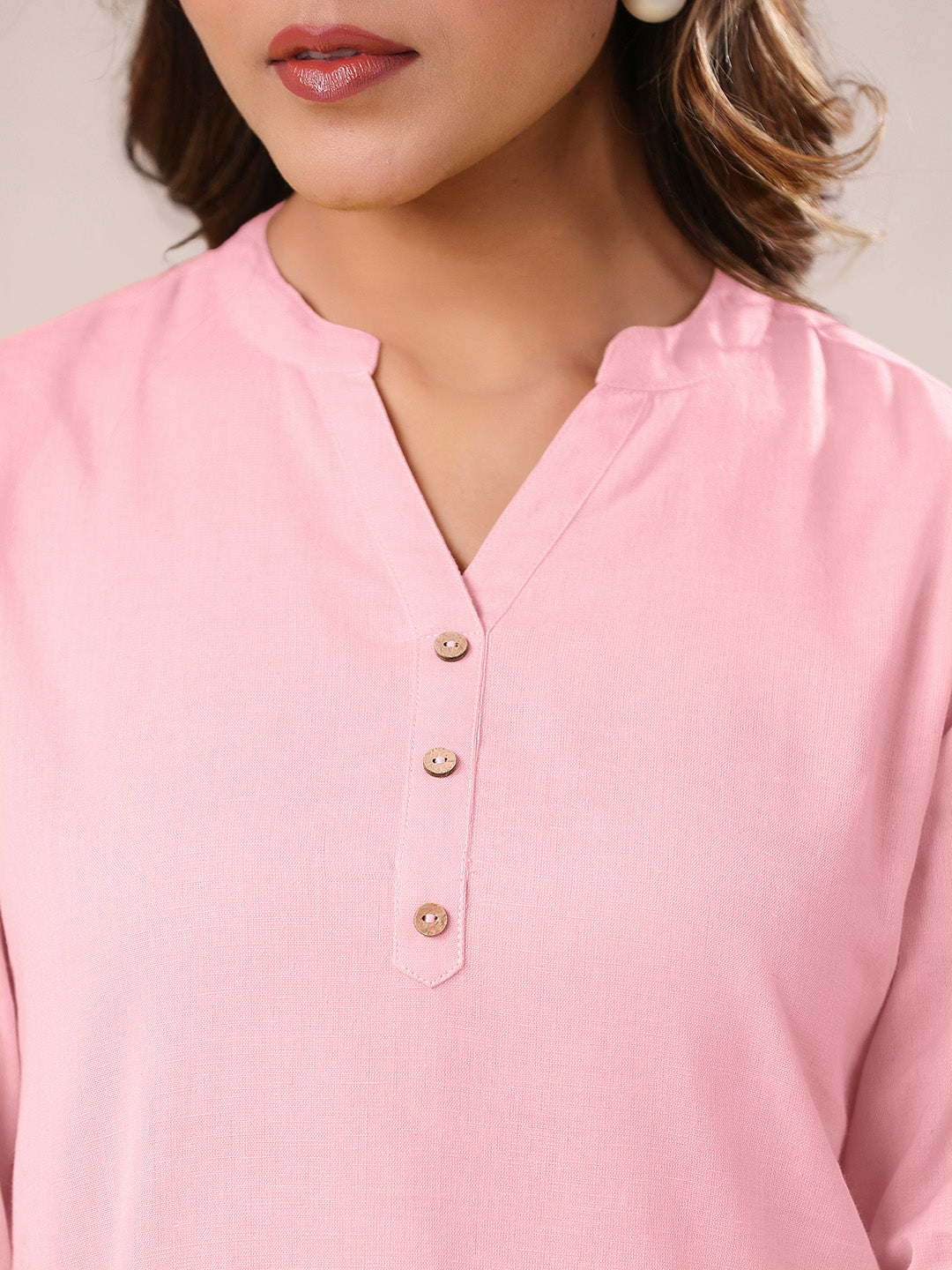 Pink Cotton Solid A-line & Co-ord Set