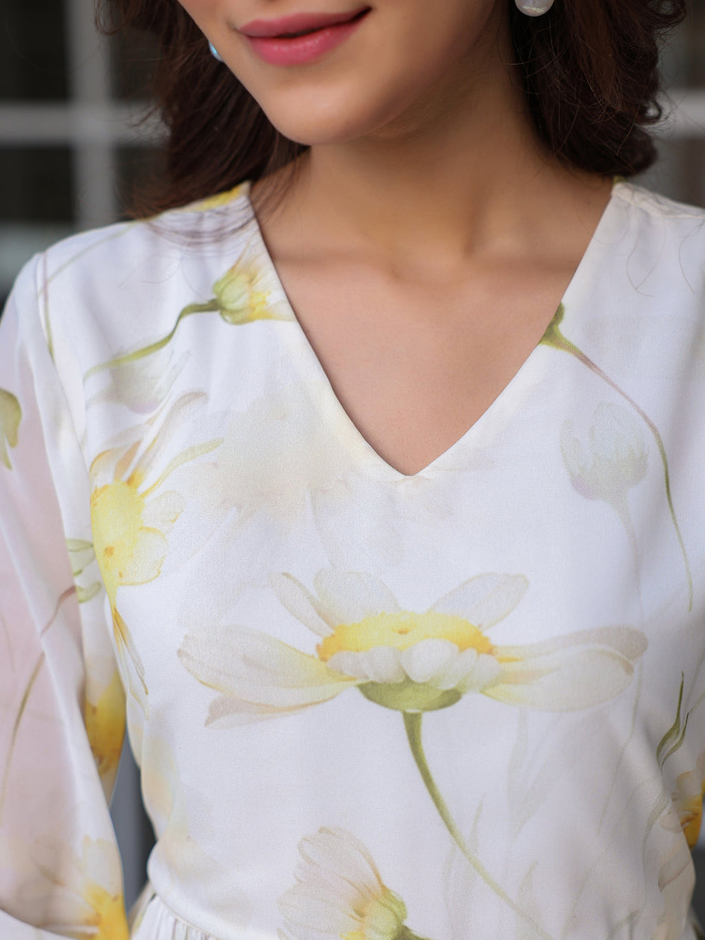 White Georgette Floral Printed Tiered Dress