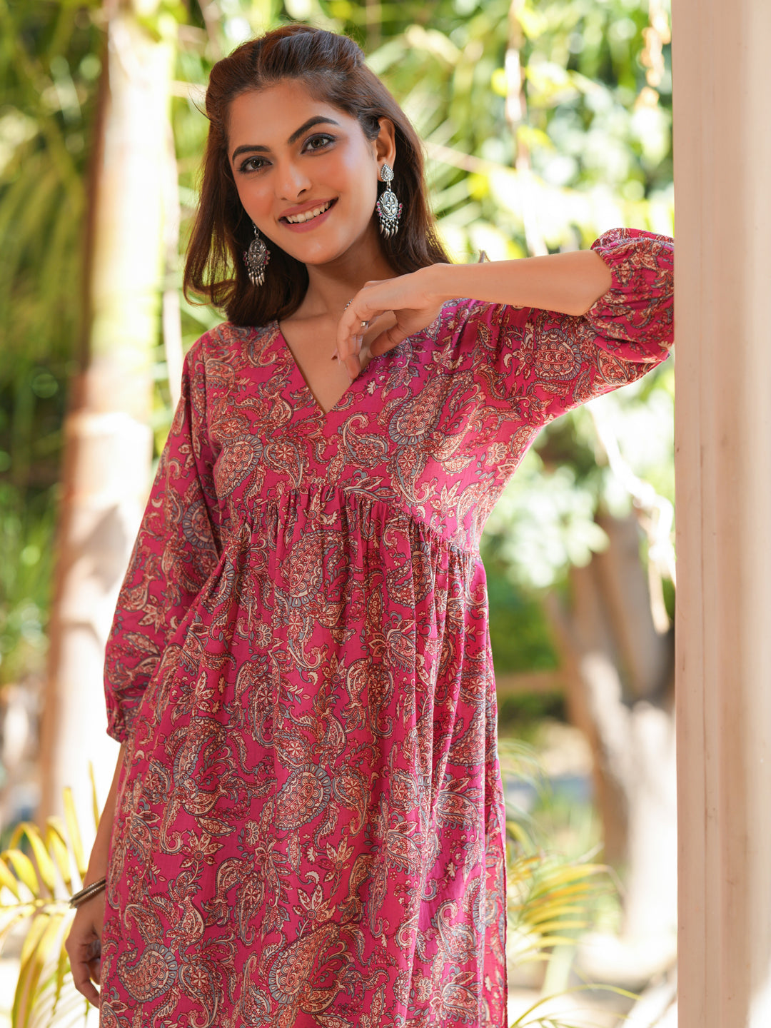 Pink Pure Cotton Floral Printed A-line Kurta Pant Set
