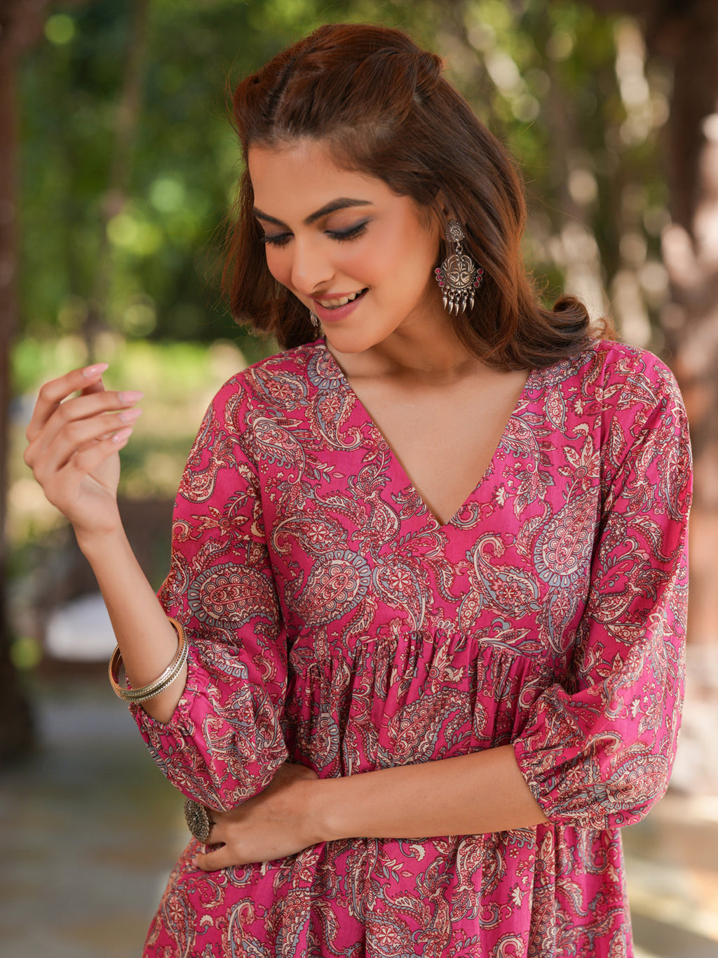 Pink Pure Cotton Floral Printed A-line Kurta Pant Set