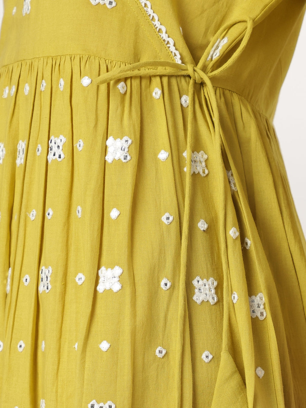 Yellow Pure Cotton Embroidered Angrakha Kurta Set