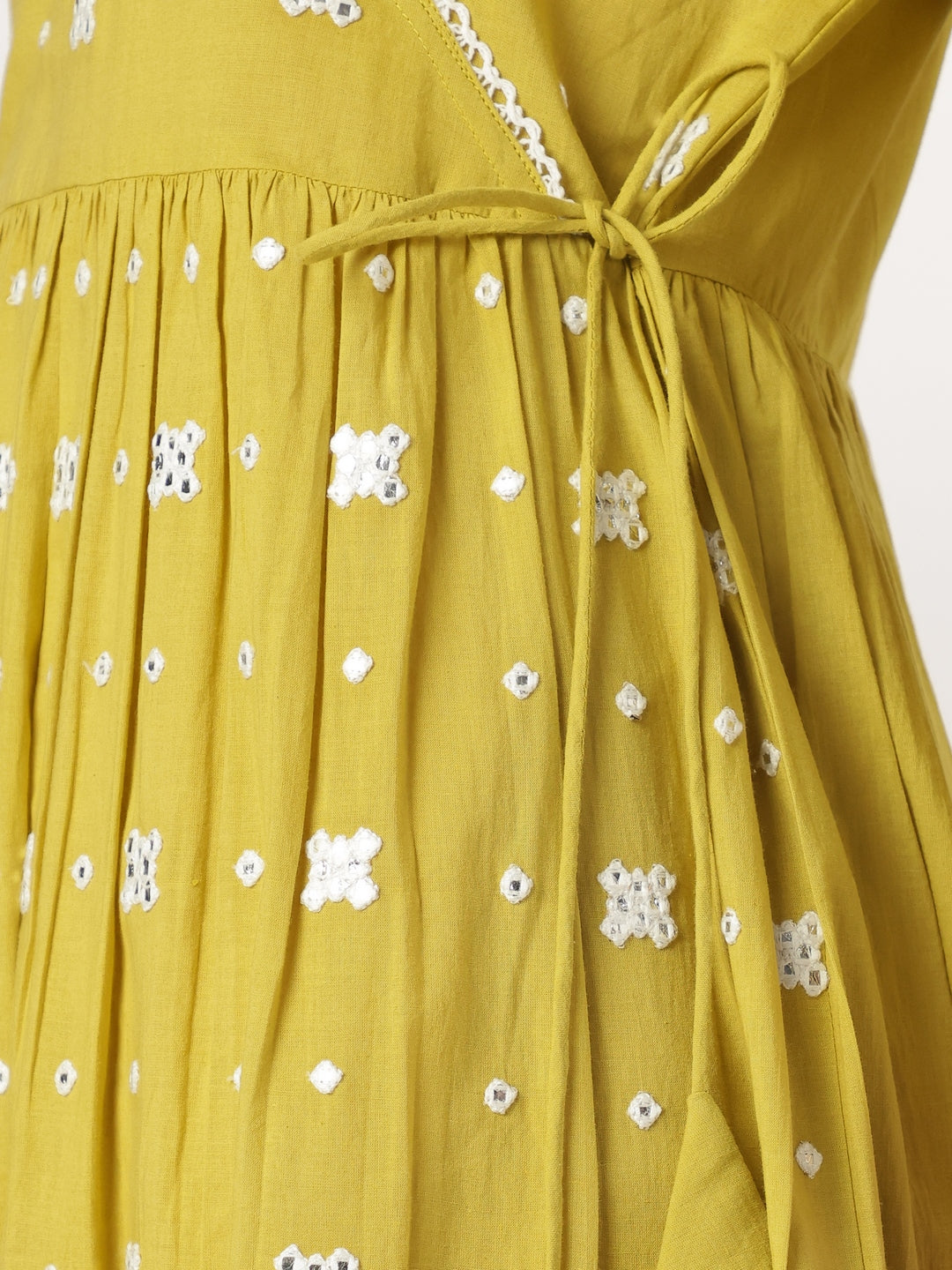 Yellow Pure Cotton Embroidered Angrakha Kurta Set