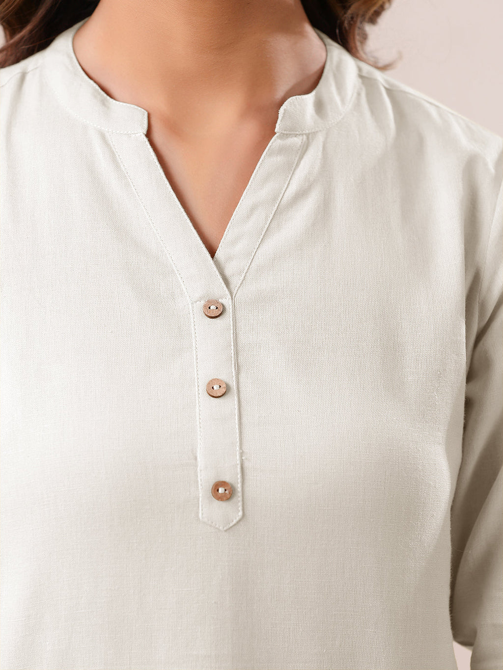 Janasya Women's Off White Linen Cotton Solid A line Top