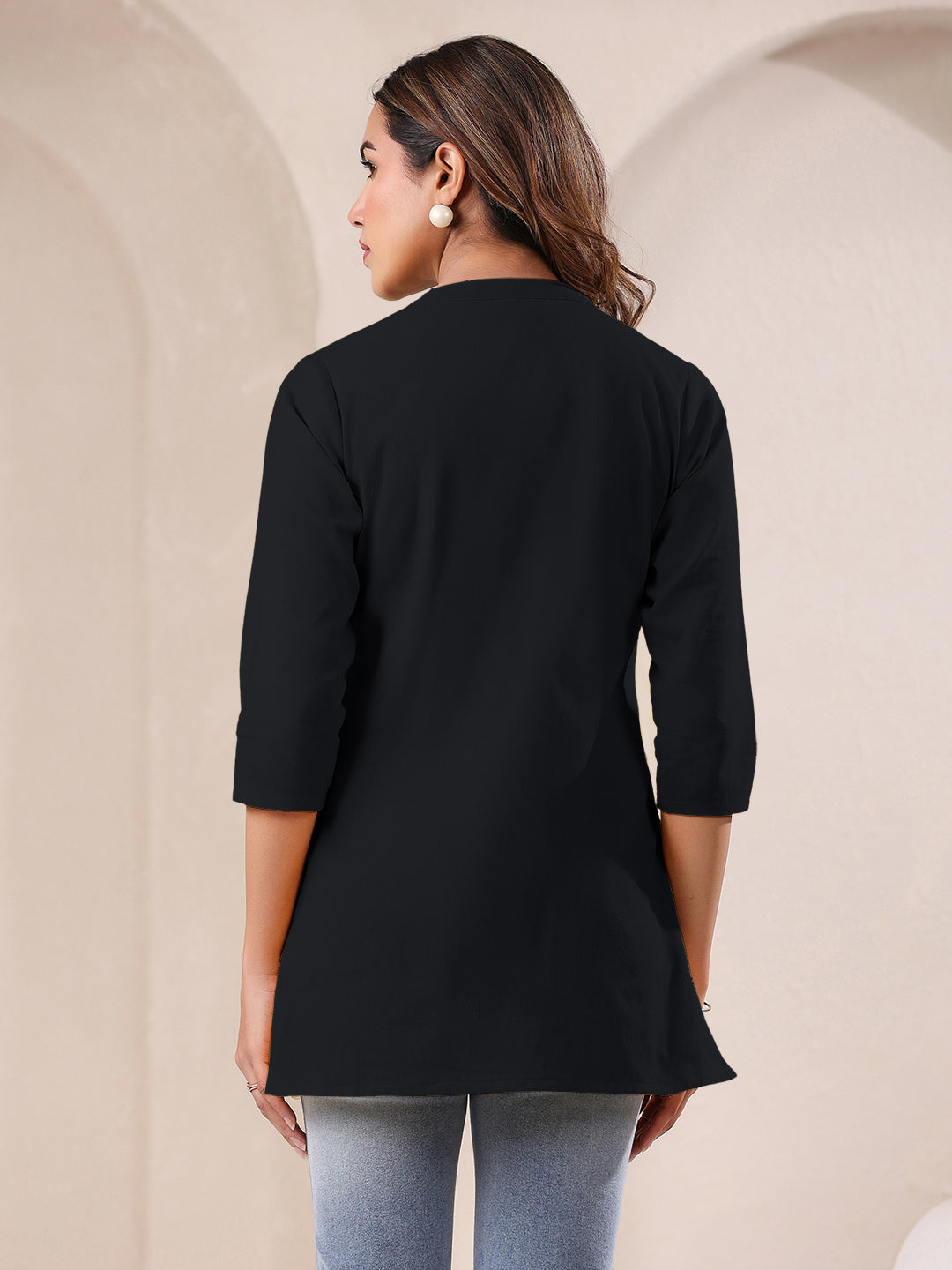 Black Cotton Solid A-line Top