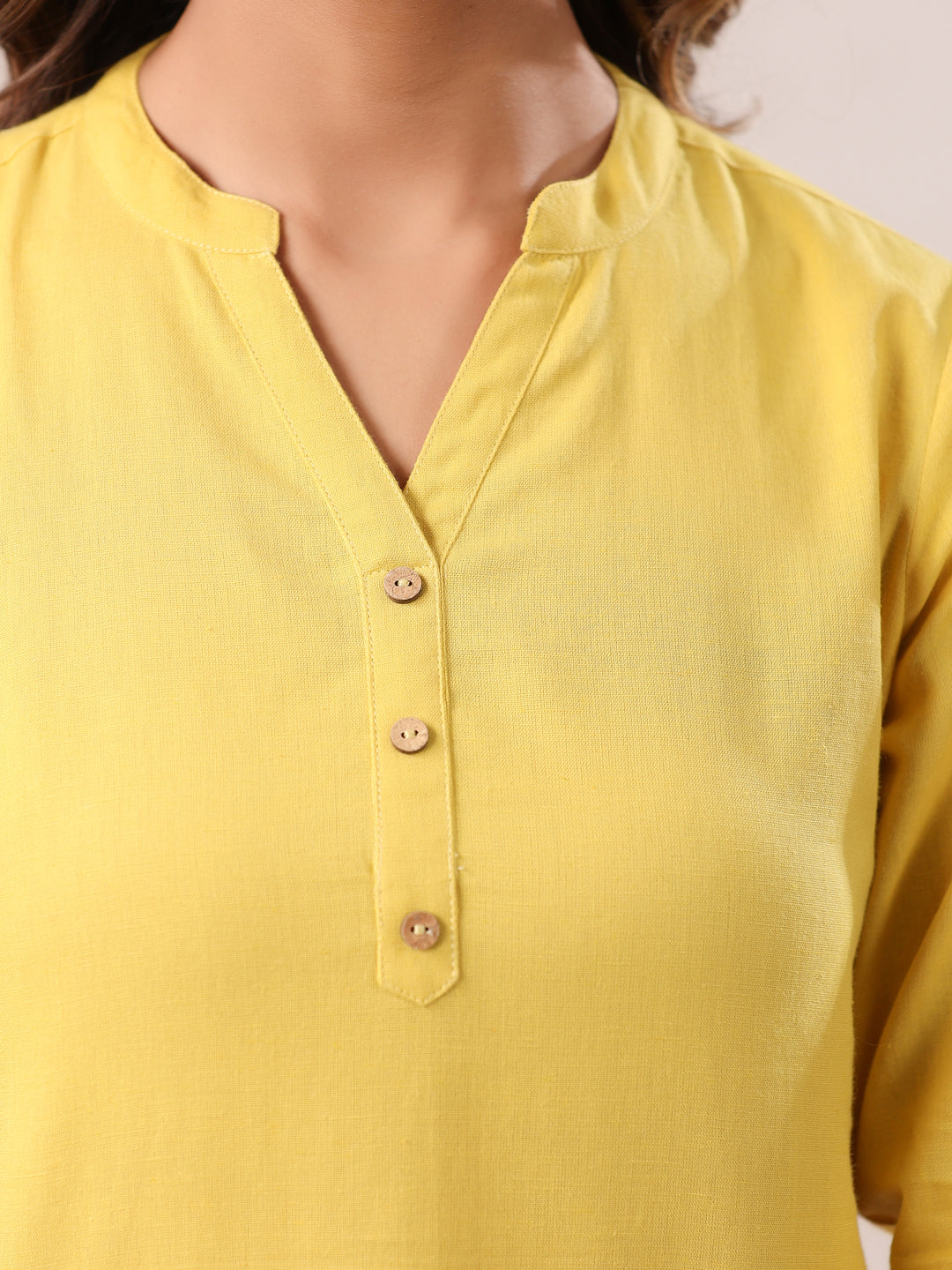 Yellow Cotton Solid A-line Top