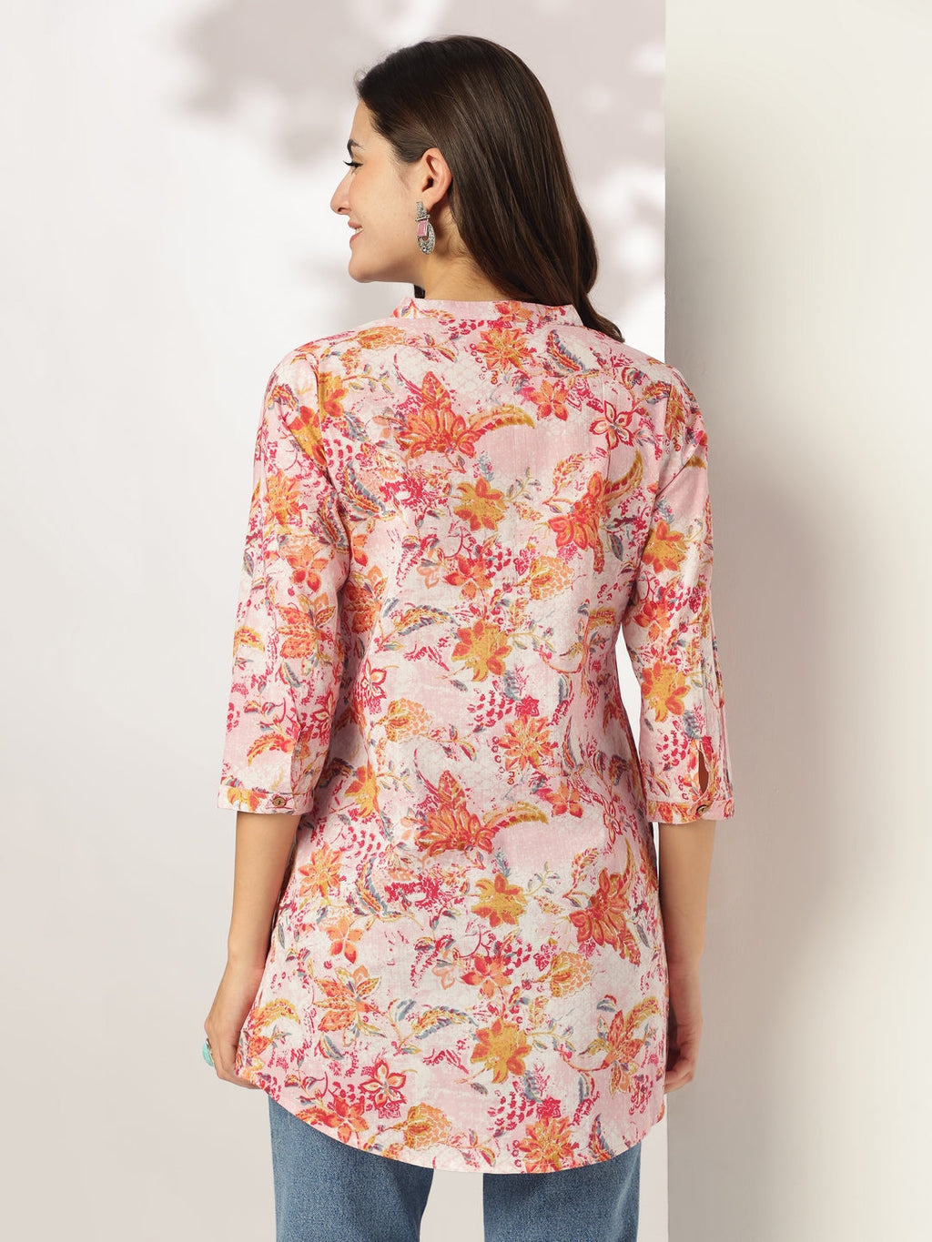 Pink Pure Cotton Floral Printed Straight Tunic