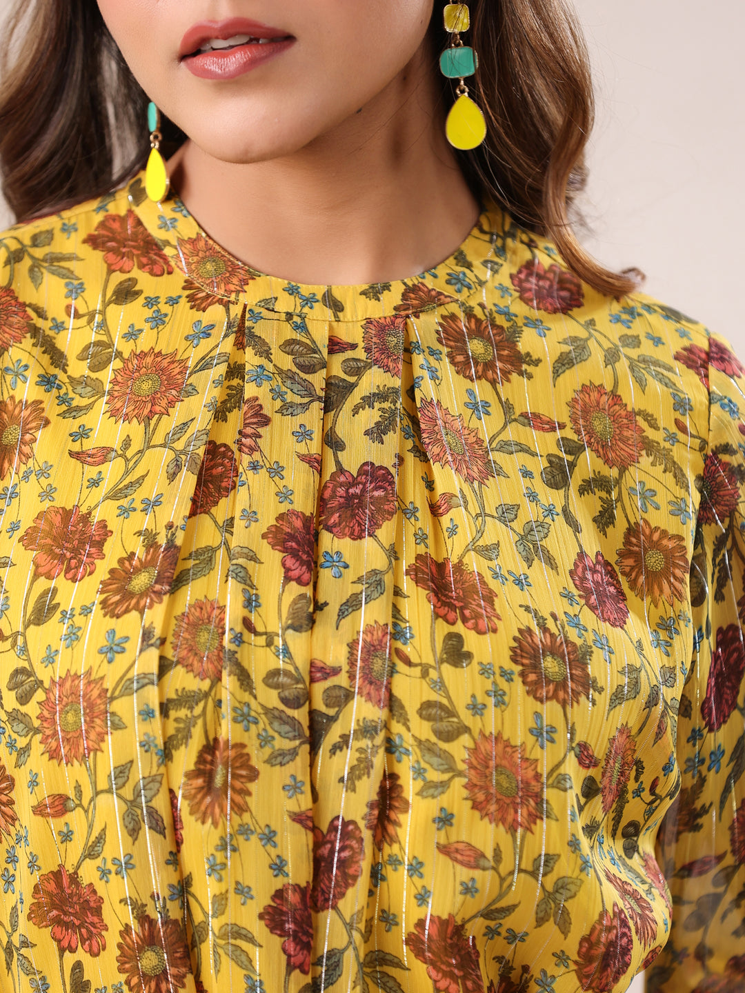 Mustard Georgette Floral Printed A-line Dress