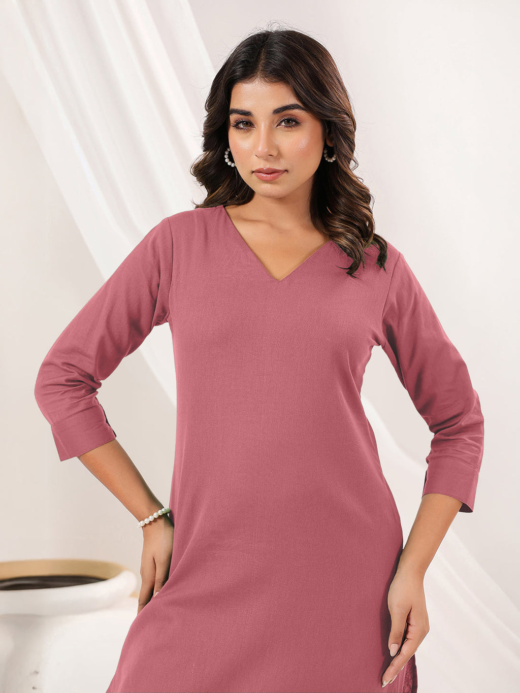 Janasya Women's Pink Cotton Solid Straight Kurta Pant Set