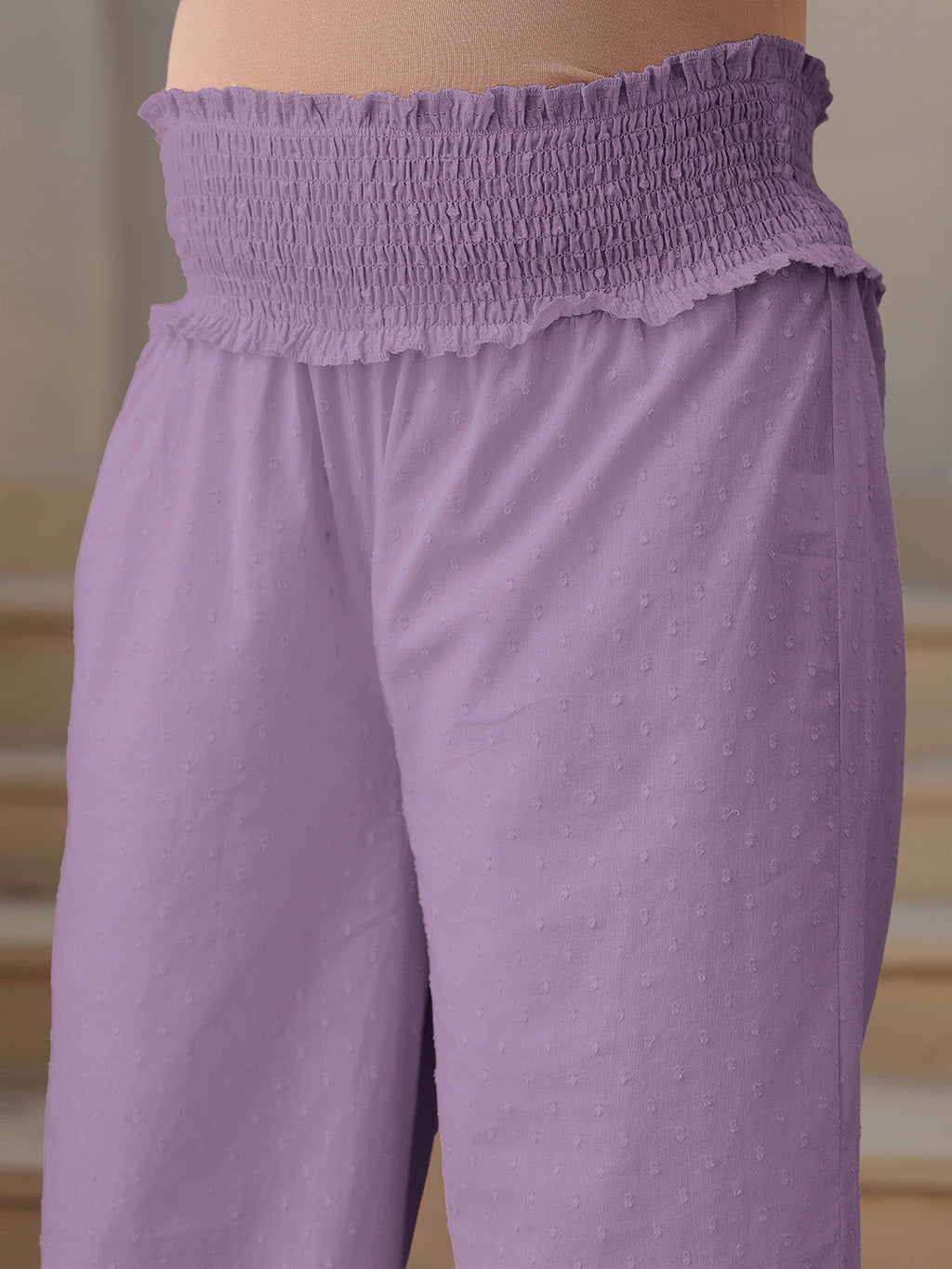 Lavender Dobby Pure Cotton Self Design A-line Maternity Kurta Pant Set