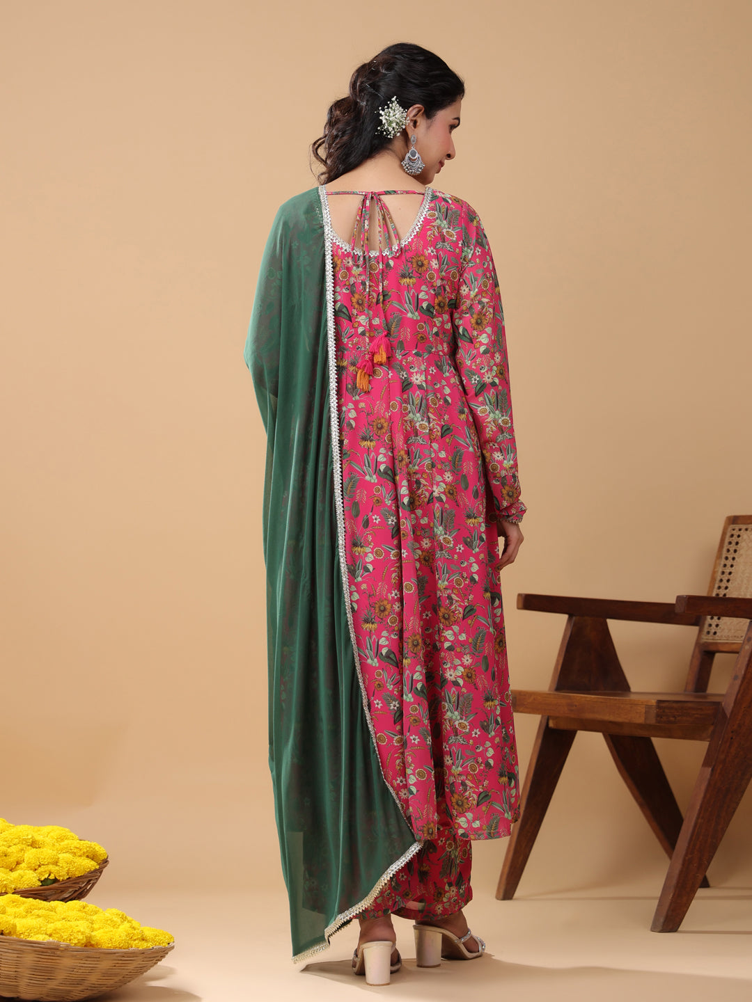 Pink Georgette Digital Floral Print Kurta Palazzo Set