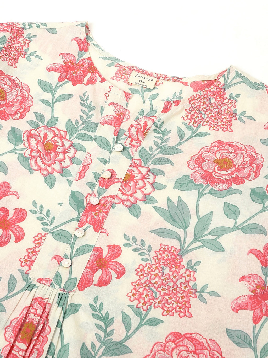 Plus Size Off White Pure Cotton Floral A-line Tunic