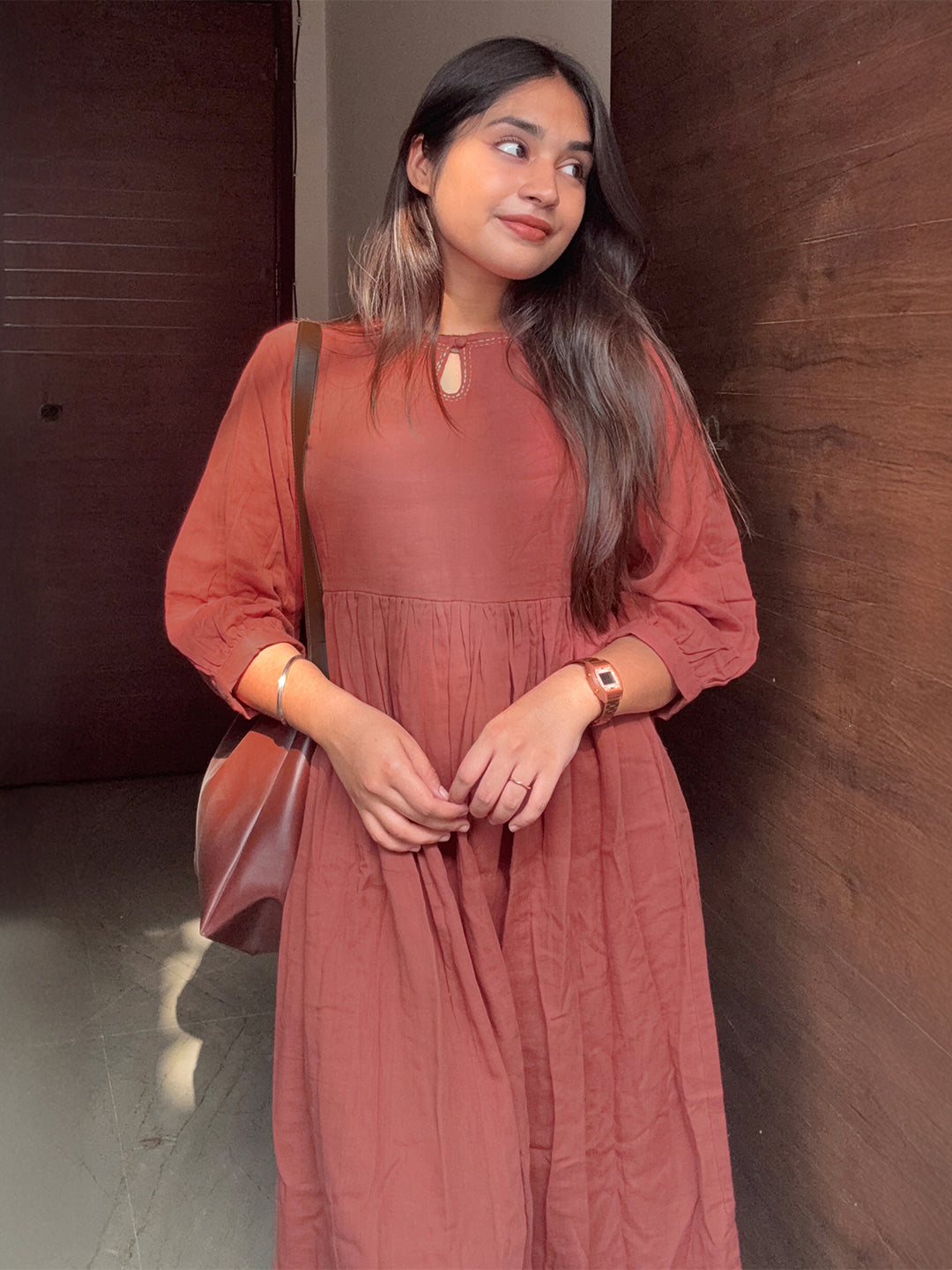 Rust Pure Cotton Solid Straight Kurta Set